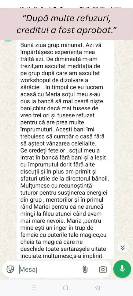 Captură de ecran cu mesajul de la Mihaela Grigoraș