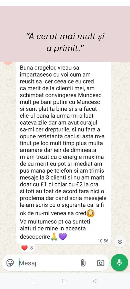 Captură de ecran cu mesajul de la Alice Blehoghe