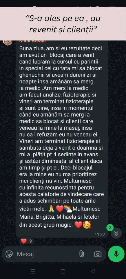 Captură de ecran cu mesajul de la Mimi Breaur