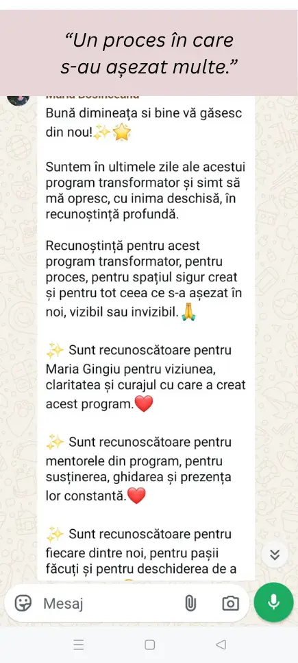 Captură de ecran cu mesajul de la Maria Bosinceanu