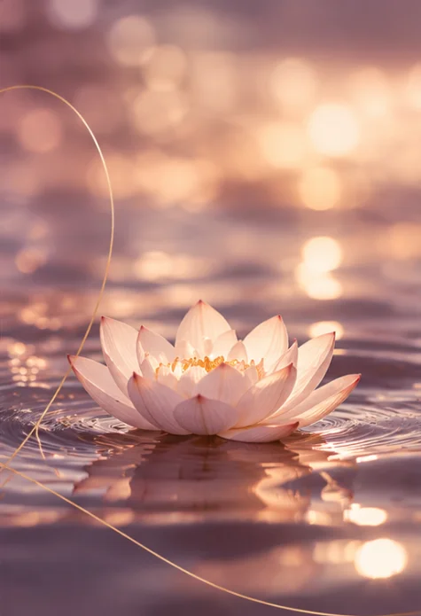 Floare de lotus pe apă, în lumină caldă